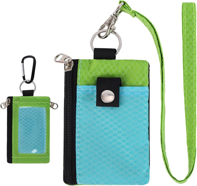 MASAPHIL MASAPHlL Small Lanyard Wallet for Women/Men with RFID Blocking ID Card Wallet, Minimalist Nylon Zipper Pouch, Travel Neck Wallet with Keychain, ID Window for Card,Coin,Cash (PowderBlue+EmeraldGreen) - Image 1